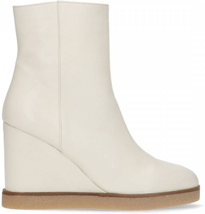 Manfield Off white enkellaarsjes met sleehak