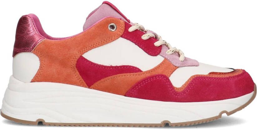 Manfield Roze leren sneakers met suède details