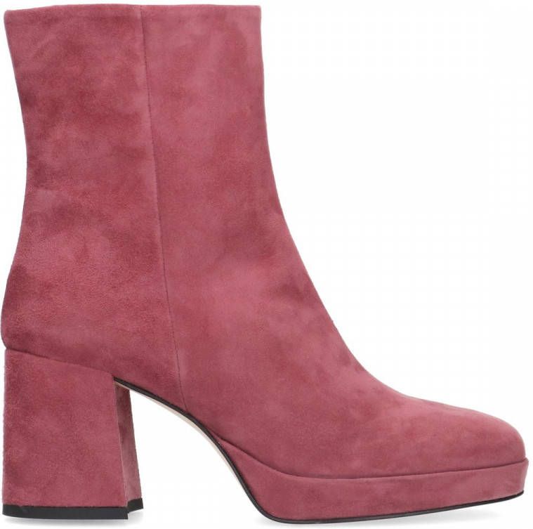 Manfield Roze suède enkellaarsjes met blokhak