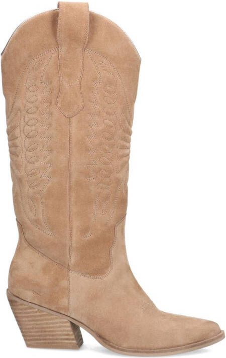 Manfield Taupe suède hoge cowboy laarzen