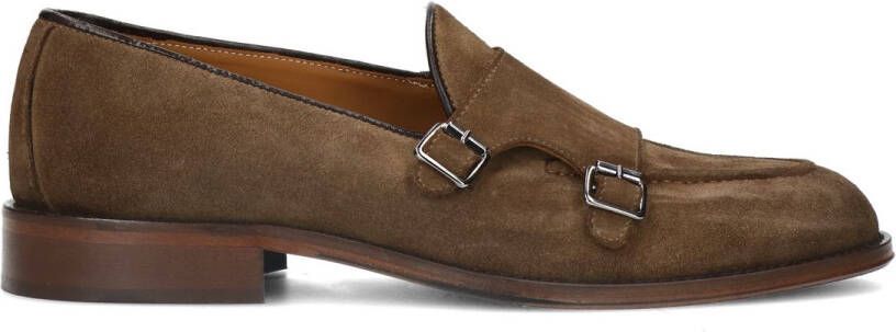 Manfield Taupe suède loafers met gesp