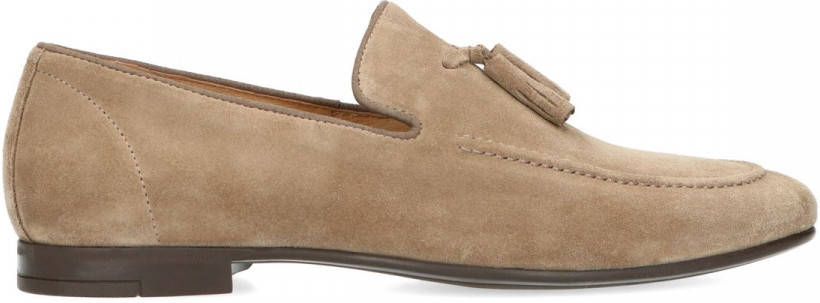 Manfield Taupe suède loafers met kwastjes