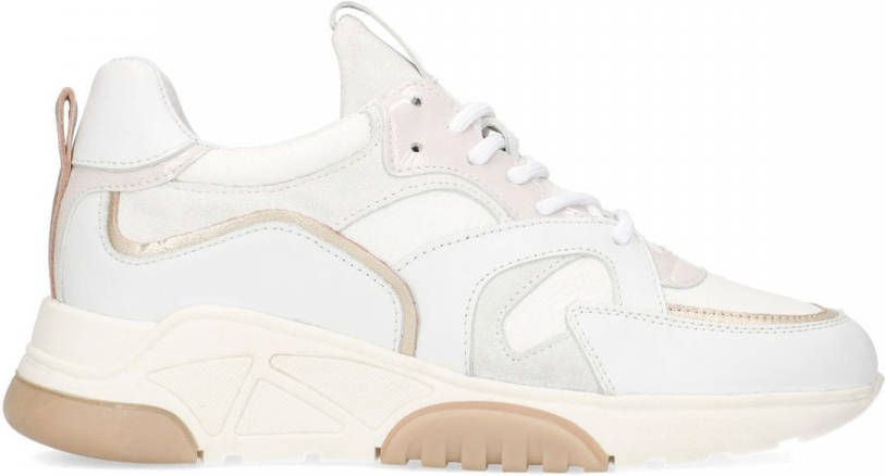 Manfield Witte leren sneakers met beige details
