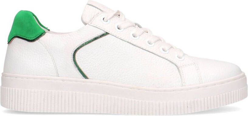 Manfield Witte leren sneakers met groene details