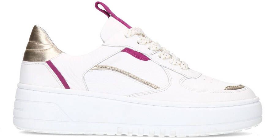 Manfield Witte leren sneakers met platform zool