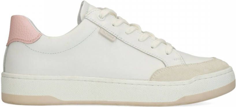 Manfield Witte leren sneakers met suède detail