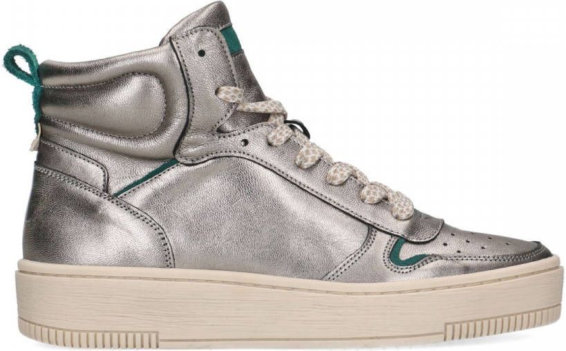 Manfield Zilverkleurige leren sneakers