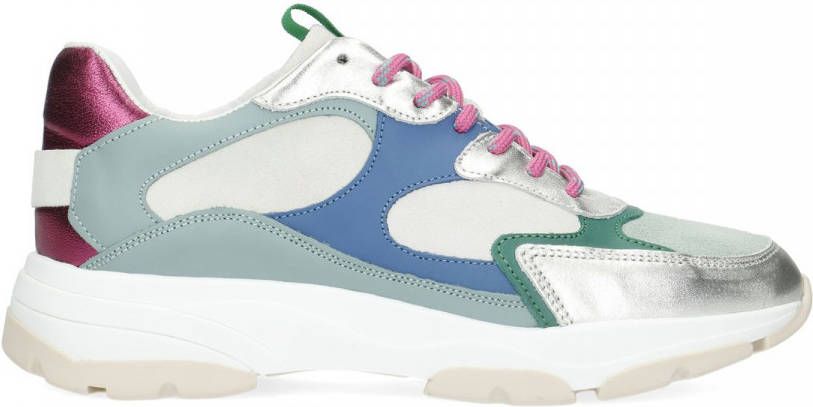 Manfield Zilverkleurige leren sneakers
