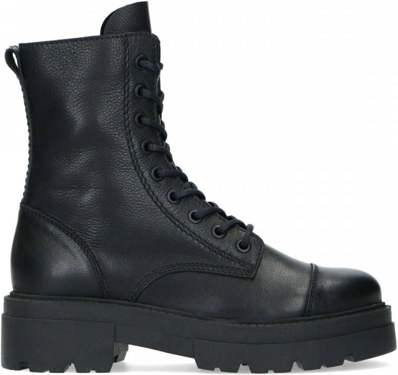 Manfield Zwarte biker boots met plateauzool