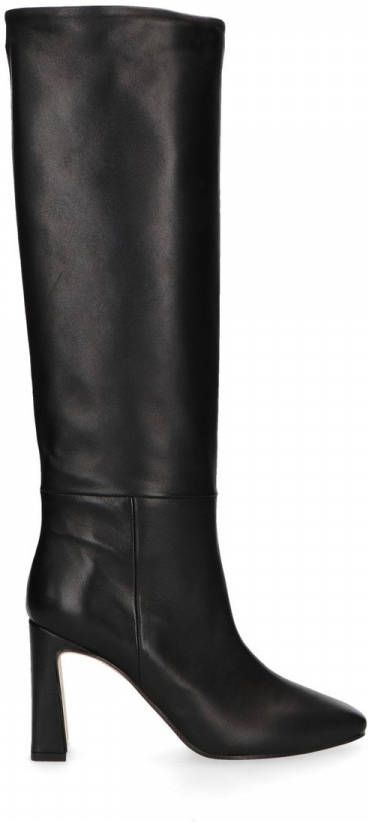 Manfield Zwarte hoge leren laarzen met hak
