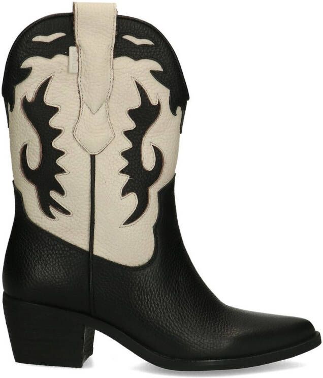 Manfield Zwarte leren cowboy laarzen