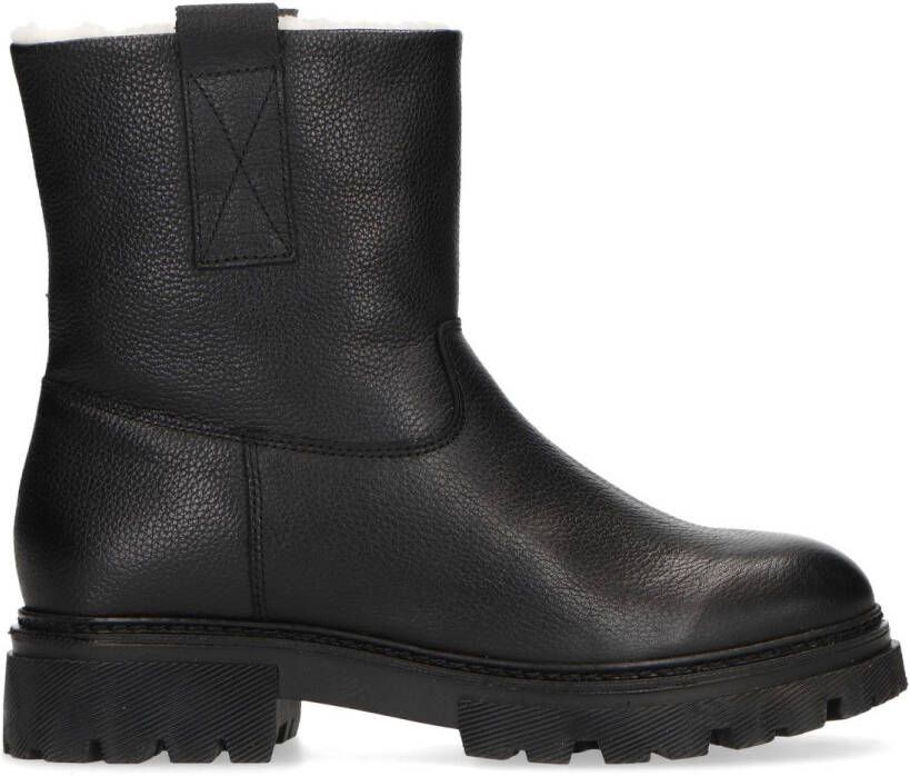 Manfield Zwarte enkellaarsjes met imitatiebont