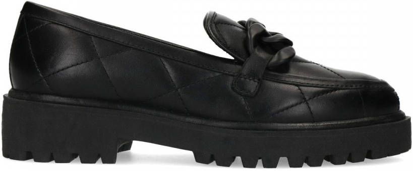 Manfield Zwarte leren loafers met chain