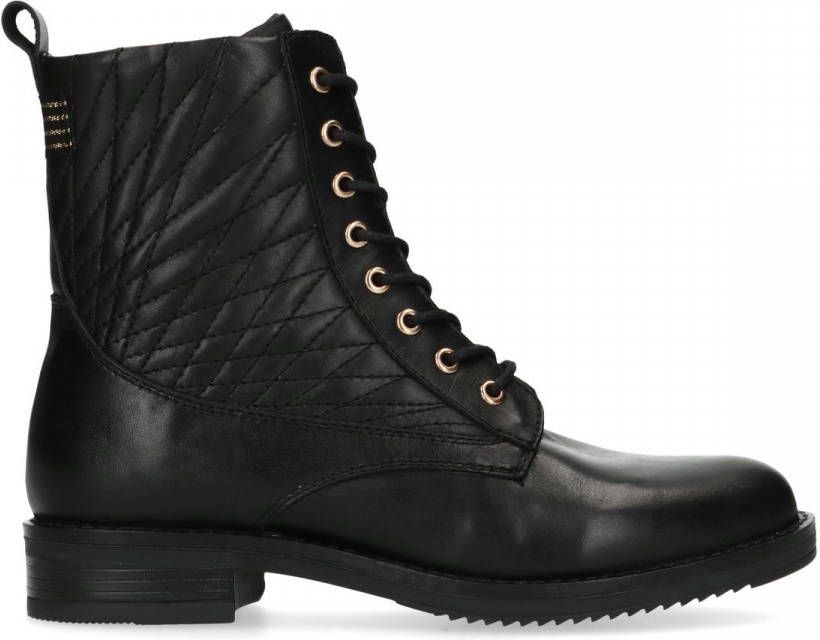 Manfield Zwarte leren veterlaarsjes met motiefje