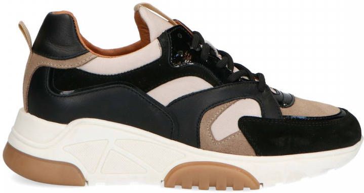 Manfield Zwarte sneakers met beige details