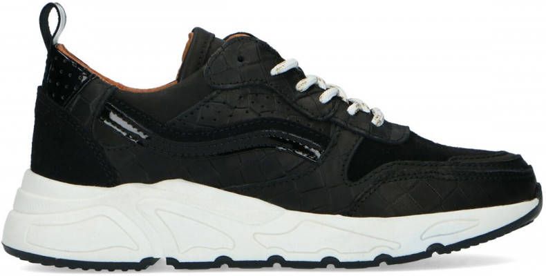 Manfield Zwarte sneakers met crocoprint