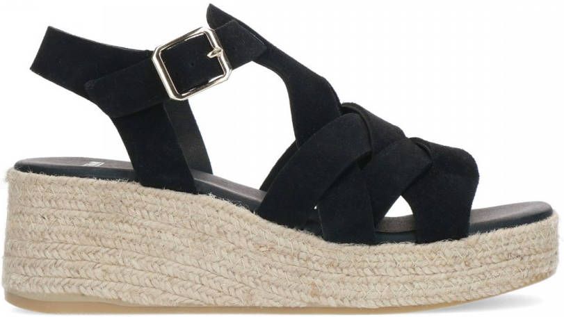 Manfield Zwarte suède sandaal met sleehak