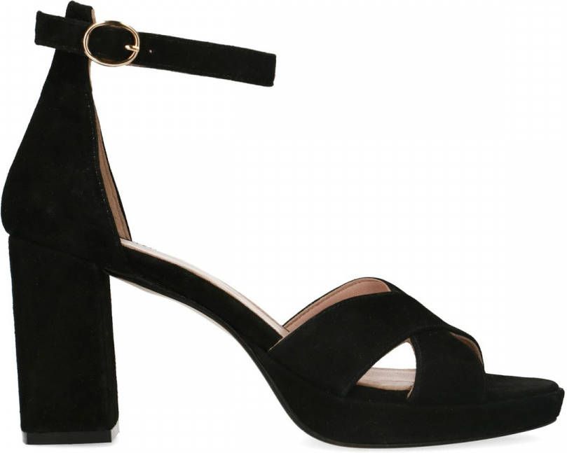 Manfield Zwarte suède sandalen met hak