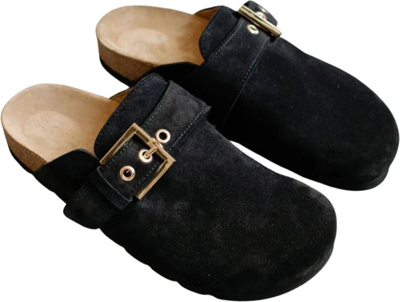 ALOHAS Gezellige suede klompen , Zwart, Dames