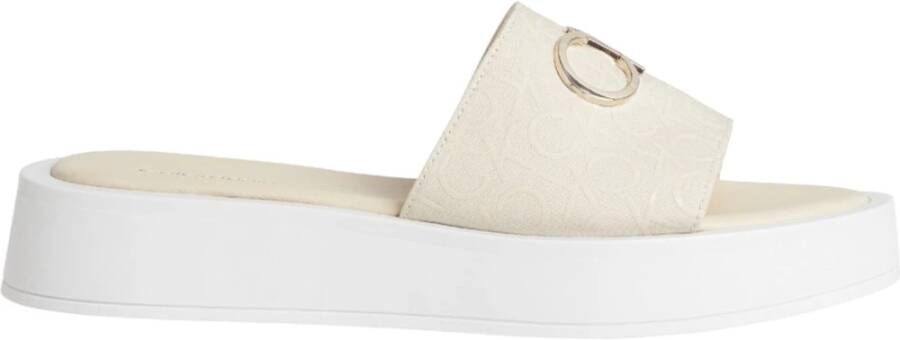 Calvin Klein flatform slidecanv , Wit, Dames