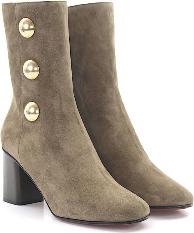 Chloé Ankle boots calfskin suede embossed decorative button , Grijs, Dames