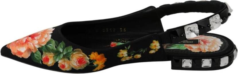 Dolce & Gabbana Floral Crystal Slingbacks Flats schoenen , Zwart, Dames