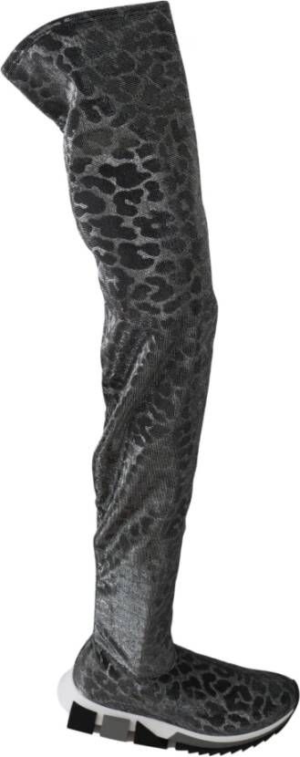 Dolce & Gabbana Gray Leopard High Top Sneakers Booties Shoes , Grijs, Dames