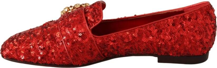 Dolce & Gabbana Pailletten kristal platte vrouwen loafers schoenen , Rood, Dames
