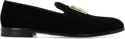Dolce & Gabbana Velvet slippers met DG logo , Zwart, Heren