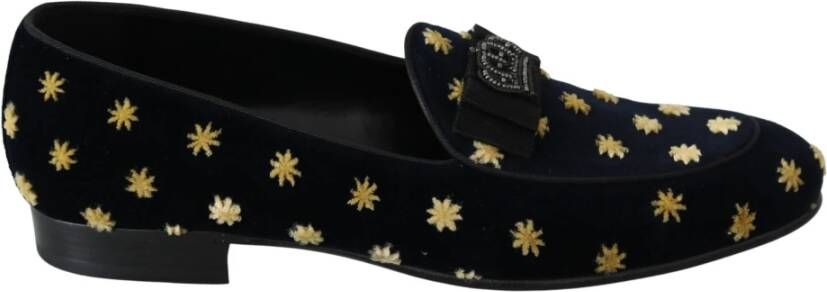 Dolce & Gabbana Velvet kroon slippers loafers schoenen , Zwart, Heren