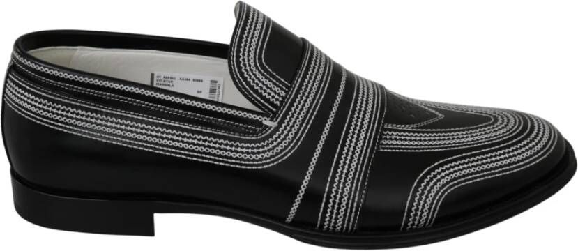 Dolce & Gabbana DG zwart wit lederen slippers loafers schoenen , Zwart, Heren