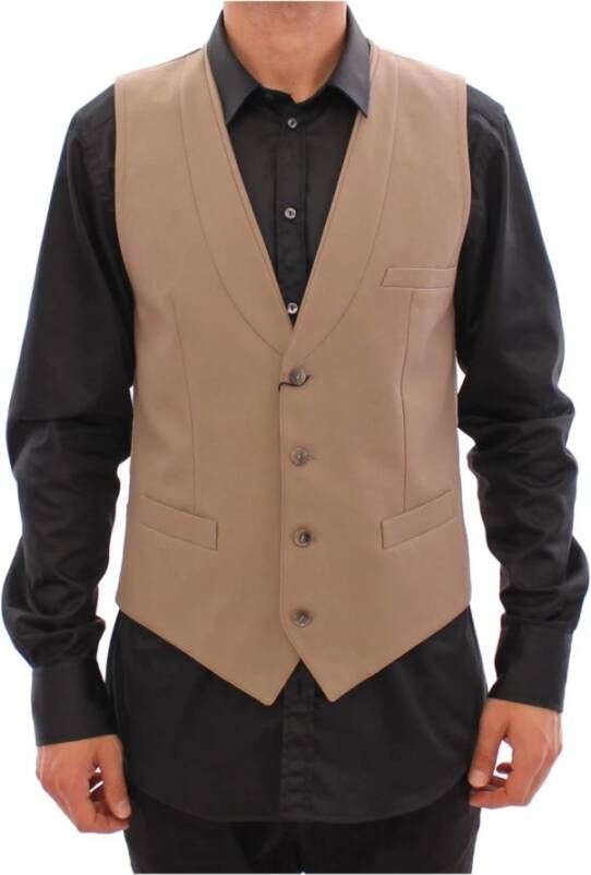 Dolce & Gabbana Slim Fit knop aan de voorkant jurk Vest , Beige, Heren