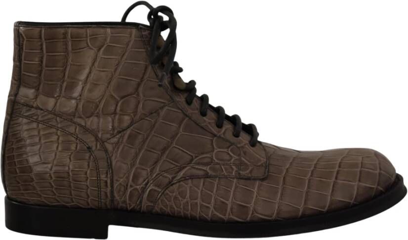 Dolce & Gabbana Gray Crocodile Leather Derby Boots , Grijs, Heren