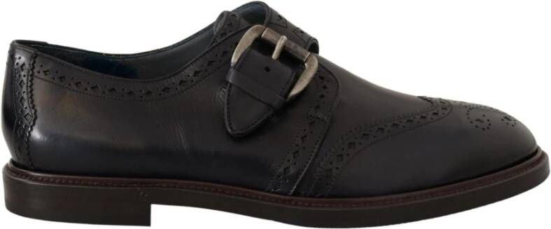 Dolce & Gabbana Blue Leather Wingtip Brogue Dress Shoes , Blauw, Heren