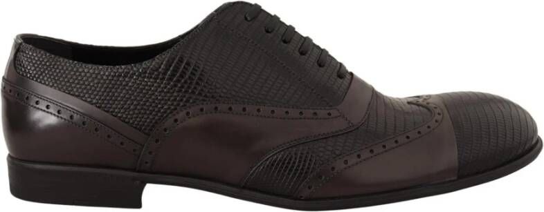 Dolce & Gabbana Brown Lizard Skin Leather Oxford Dress Shoes , Bruin, Heren