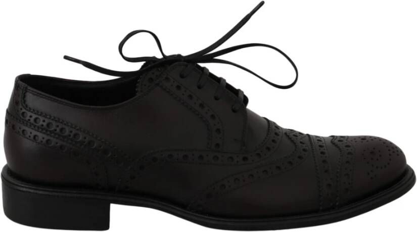 Dolce & Gabbana Zwarte lederen vleugeltip Oxford Business Shoes , Zwart, Heren