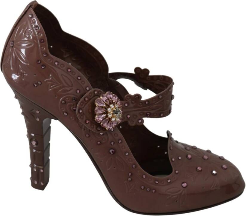 Dolce & Gabbana Floral Crystal Cinderella Heels Shoes , Bruin, Dames