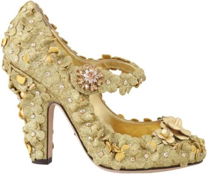 Dolce & Gabbana Bloem Crystal Mary Janes Pumps , Geel, Dames