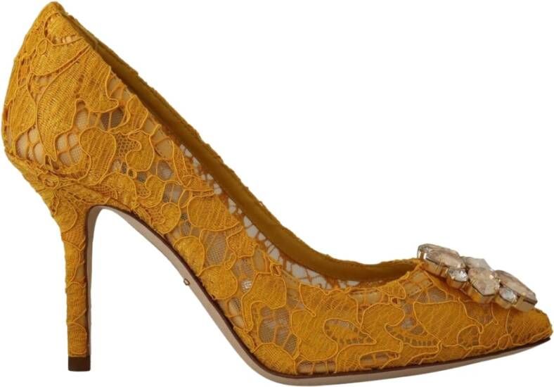 Dolce Gabbana Yellow Taormina Lace Crystal Heels Pumps Shoes , Geel, Dames