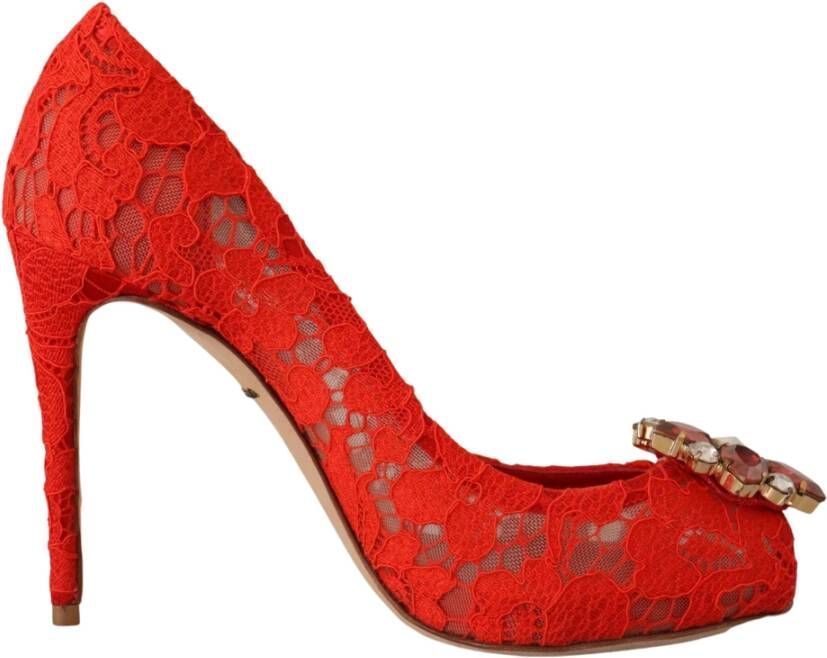 Dolce & Gabbana Taormina Lace Crystal Heels Pumps , Rood, Dames