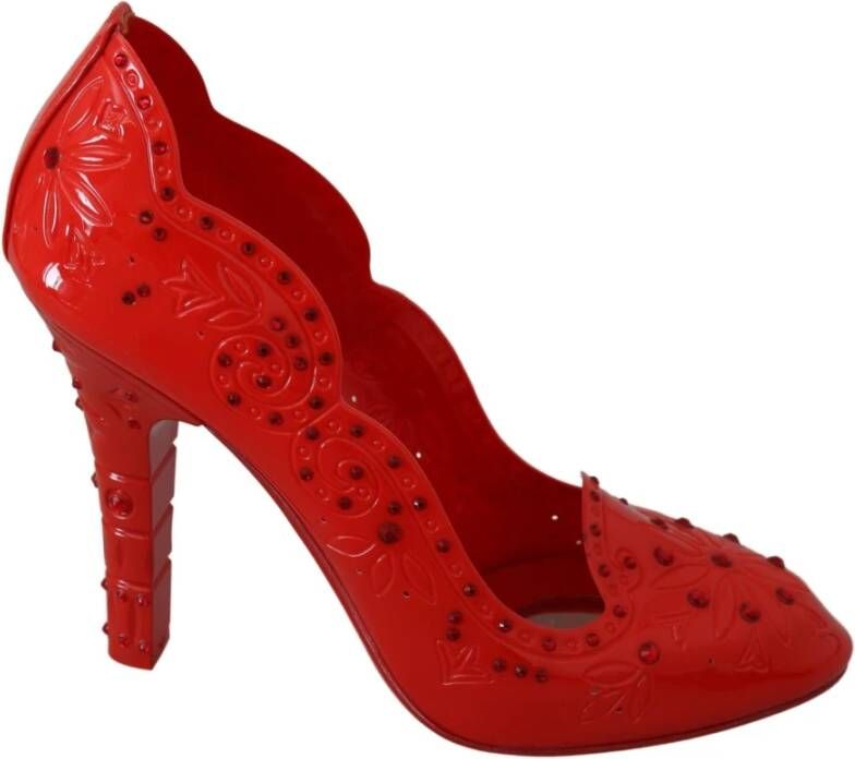 Dolce & Gabbana Red Floral Crystal Cinderella Heels Shoes , Rood, Dames
