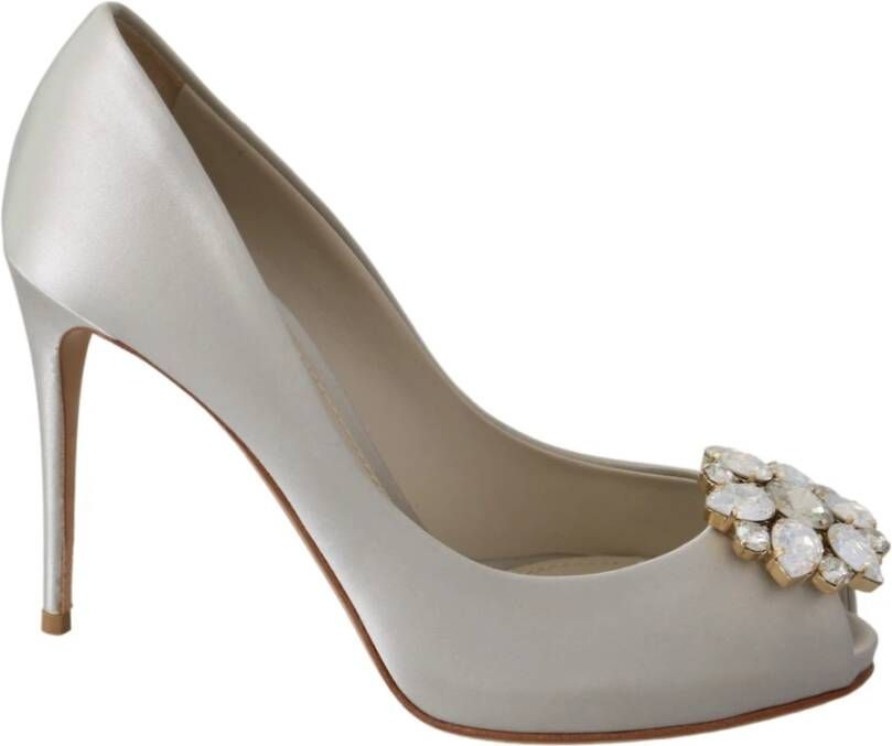 Dolce & Gabbana Kristallen Peep Toe hakken pompen , Wit, Dames