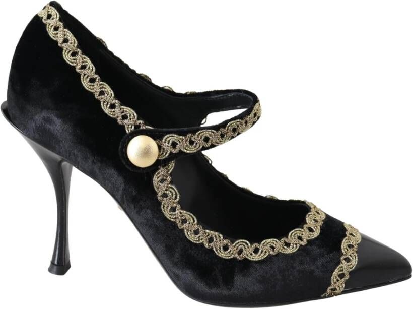 Dolce & Gabbana Velvet Mary Janes Pumps , Zwart, Dames