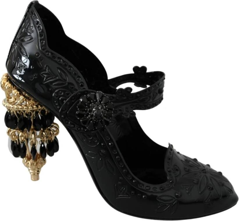 Dolce & Gabbana DG Black Crystal Floral Assepoester hakken schoenen , Zwart, Dames