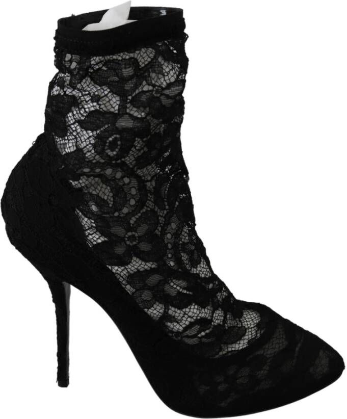 Dolce & Gabbana Stretch Lace Booties Socks Pumps , Zwart, Dames