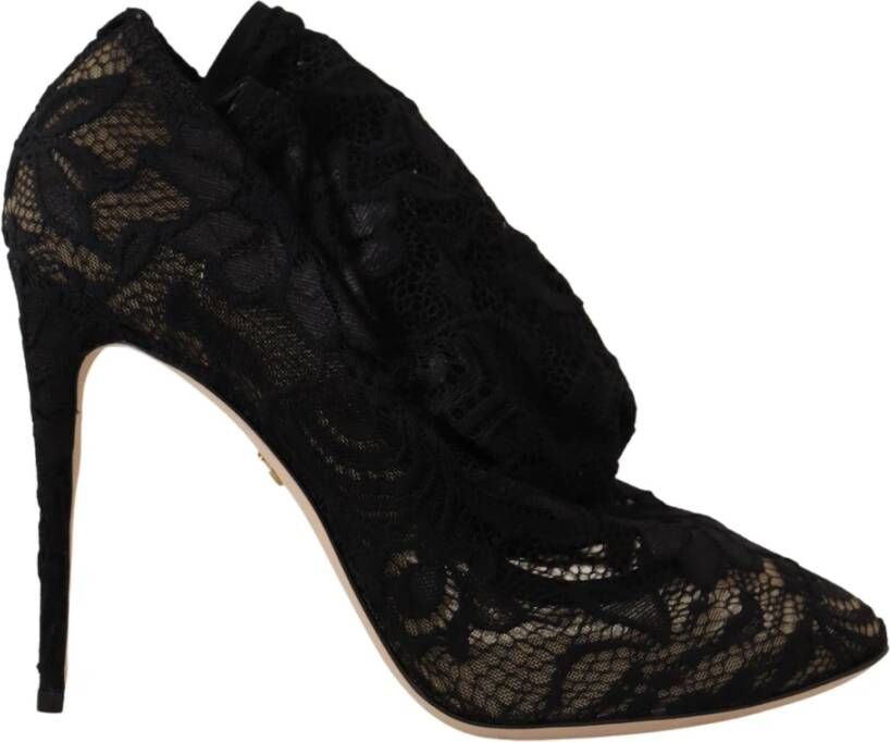 Dolce & Gabbana Stretch Socks Taormina Lace Boots , Zwart, Dames