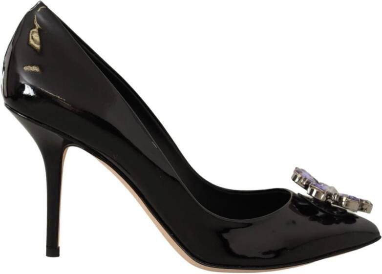 Dolce & Gabbana Black Patent Leather Crystal Heels Shoes , Zwart, Dames