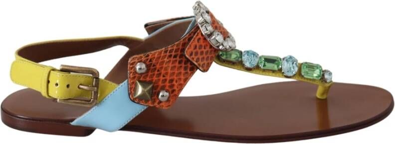 Dolce & Gabbana Leather Ayers Crystal Sandals Flip Flops Shoes , Bruin, Dames