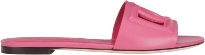 Dolce & Gabbana Calfskin Sliders With DG Logo , Roze, Dames