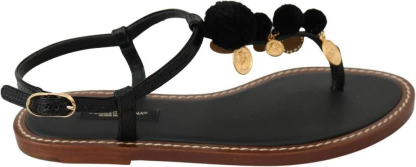 Dolce & Gabbana Lederen munten slippers , Zwart, Dames